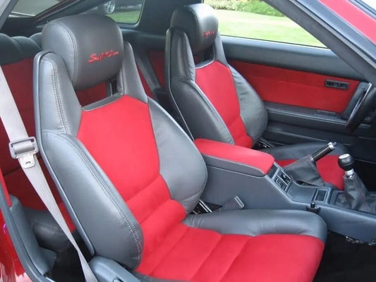 Toyota Supra MK3 / MKIII 1986.5-1992 Synthetic Leather Seat Covers In Red & Grey MAC MOTORS USA