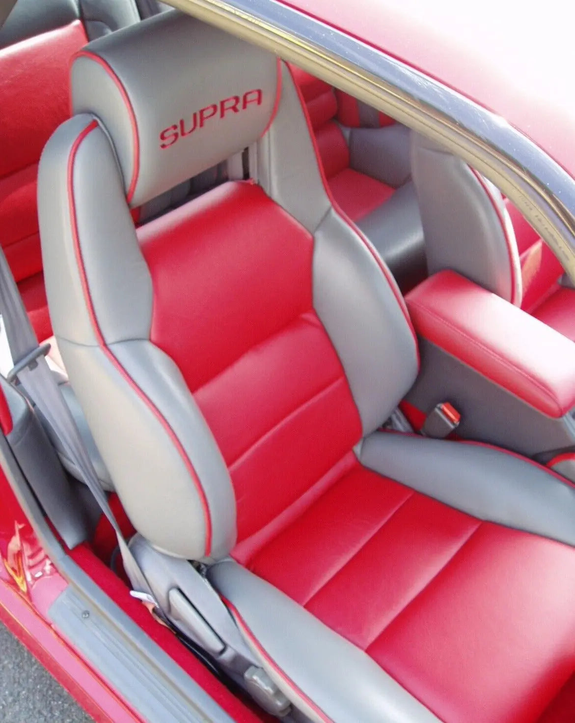 Toyota Supra MK3 / MKIII 1986.5-1992 Synthetic Leather Seat Covers In Red & Gray MAC MOTORS USA