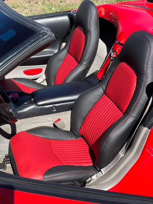 Corvette C5 Synthetic Leather Standard Seat Covers In Black & Red Color MAC MOTORS USA