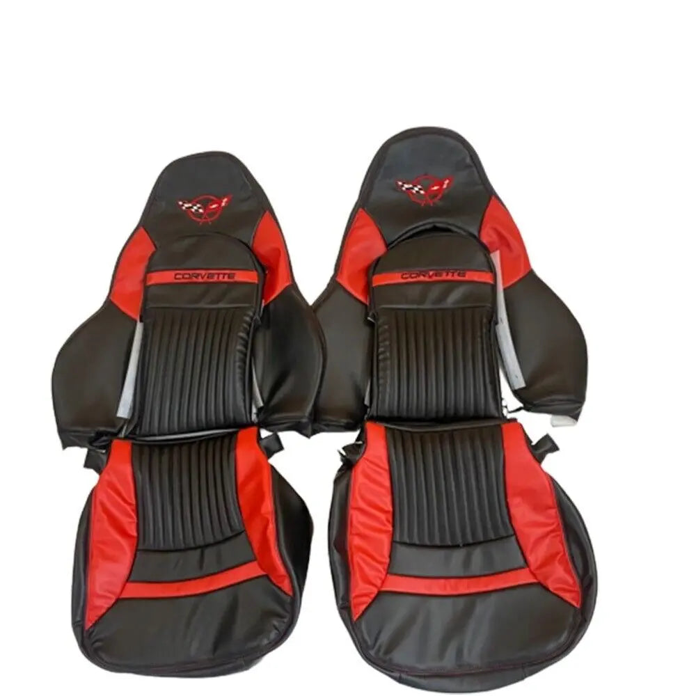 Corvette C5 Sports 1997-2004 In Red & Black Synthetic Leather Car Seat Covers MAC MOTORS USA