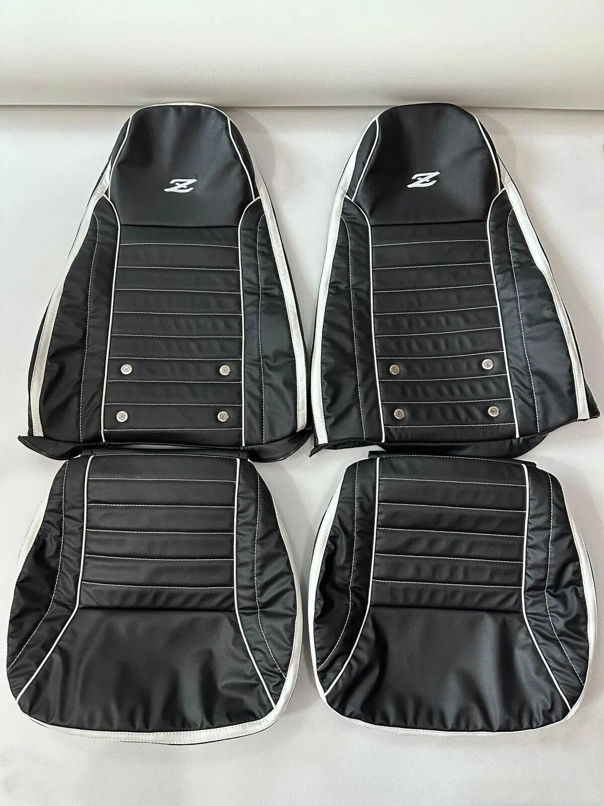 Datsun 240Z/260Z/280Z Sports Seat Covers 1970-1978 Black With White Stitching  Mac Motors US (49) MAC MOTORS USA