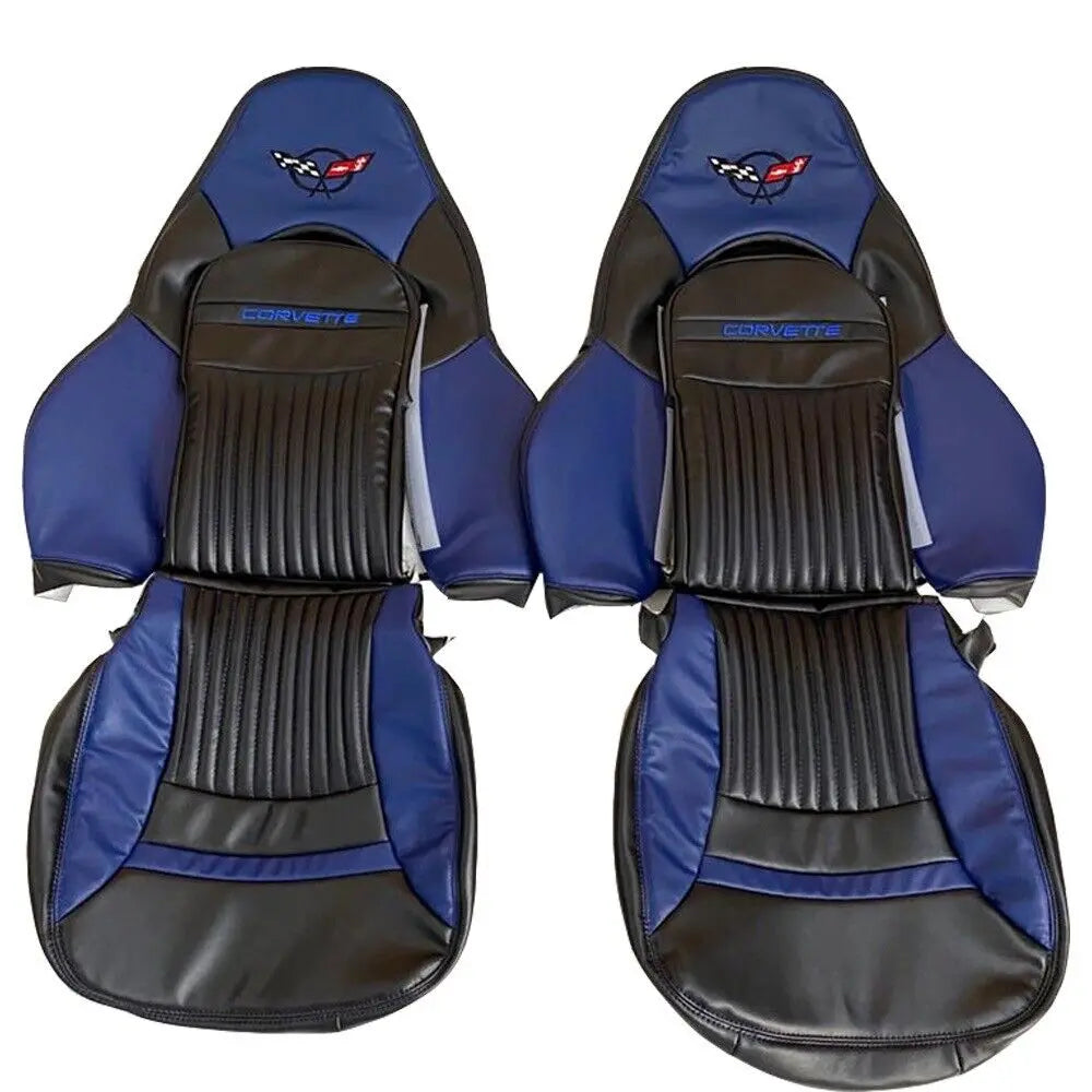 Corvette C5 Sports 1997-2004 In Blue & Black Faux Leather Car Seat Covers MAC MOTORS USA