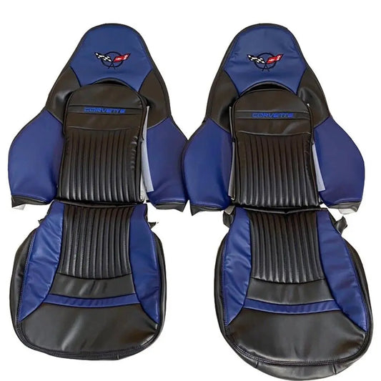 Corvette C5 Sports 1997-2004 In Blue & Black Faux Leather Car Seat Covers MAC MOTORS USA