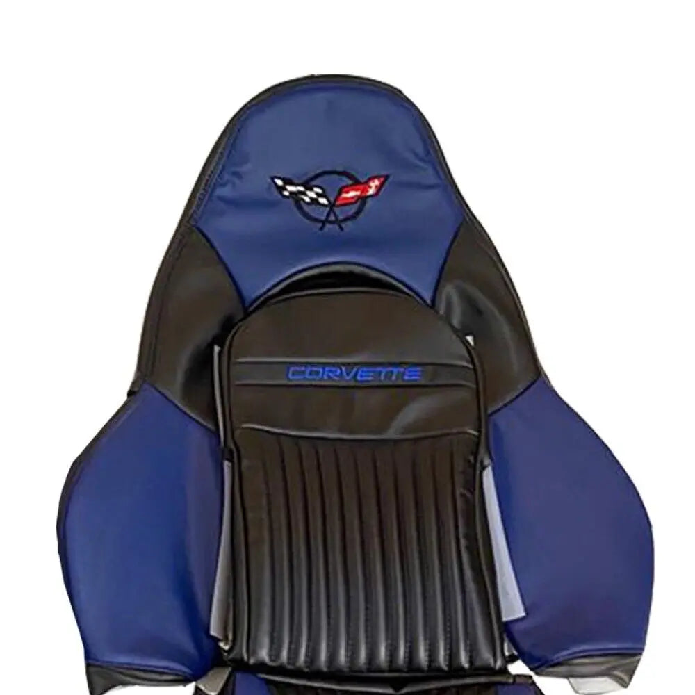 Corvette C5 Sports 1997-2004 In Blue & Black Faux Leather Car Seat Covers MAC MOTORS USA