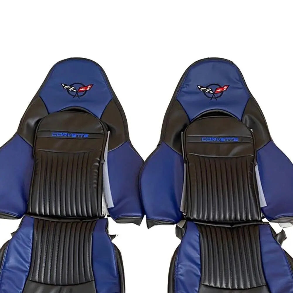 Corvette C5 Sports 1997-2004 In Blue & Black Faux Leather Car Seat Covers MAC MOTORS USA