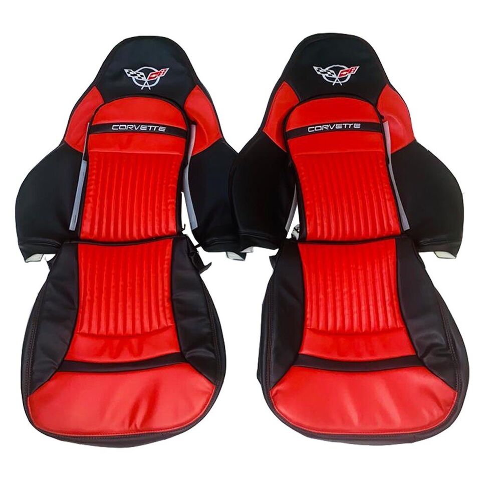 Corvette C5 Sports 1997-2004 In Black & Red Synthetic Leather Car Seat Covers MAC MOTORS USA